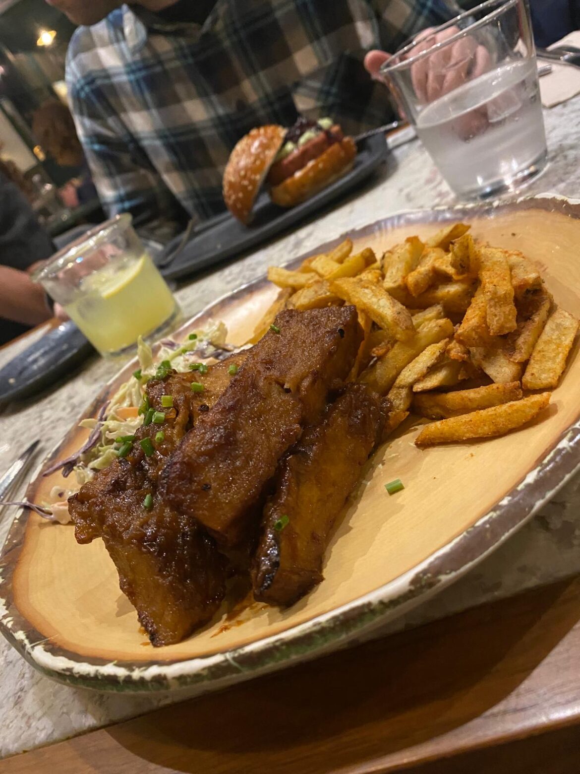 this absolute delight of seitan stripes for me, and a veggie burger for my date
