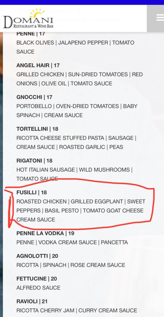 Long shot recipe request from closed restaurant Domani