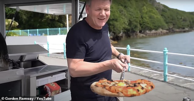 He topped the pie with egg, sausage, bacon and black pudding as made the meal from scratch out in the sun