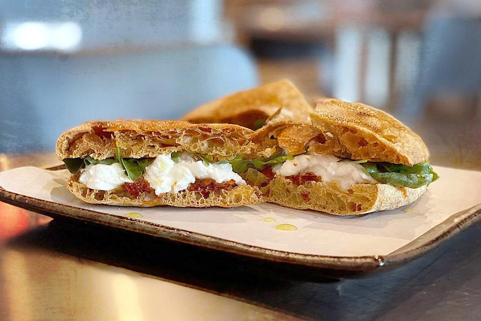 Focaccia Burrata Nduja & Rocket. 
