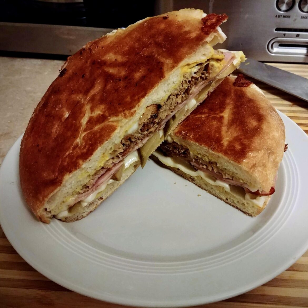 Leftover Carnitas Not-so-cubano on Lapinja bread