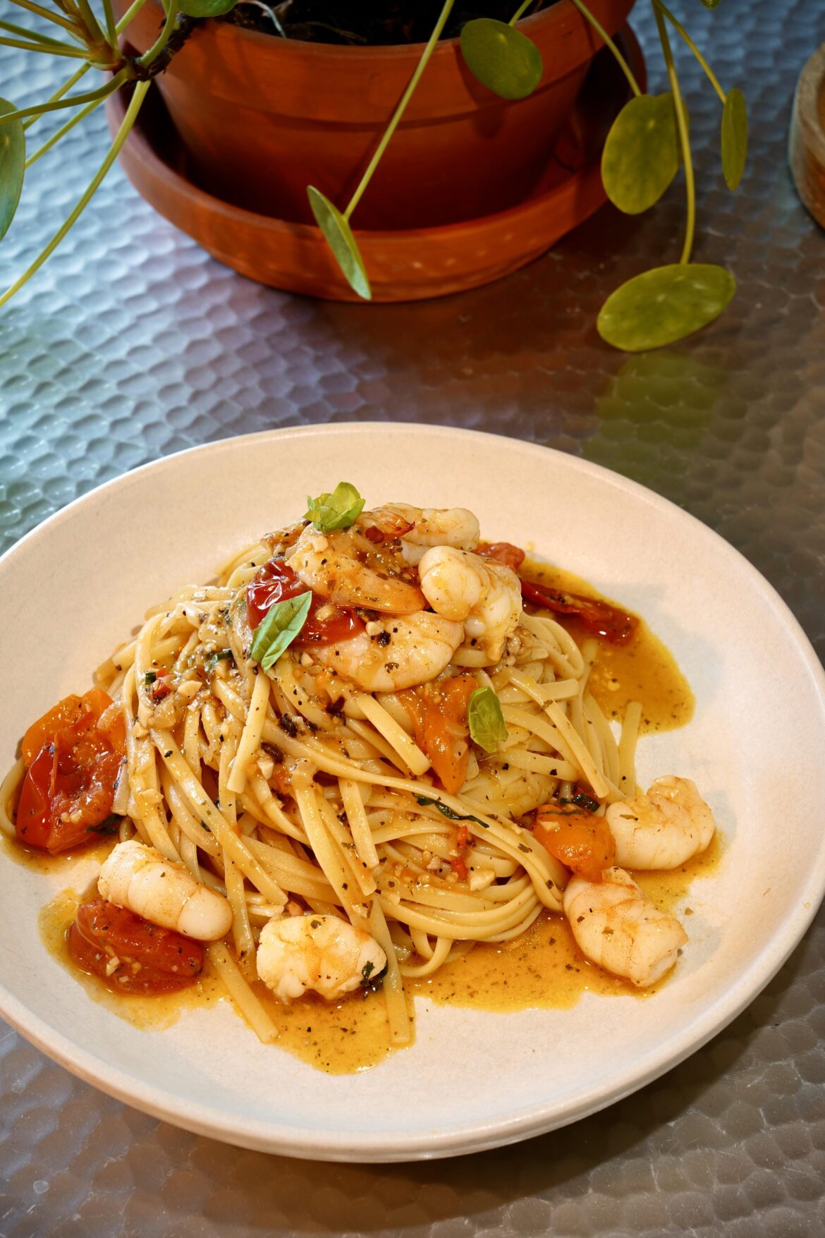 Linguine with King Prawns and Cherry Tomatoes