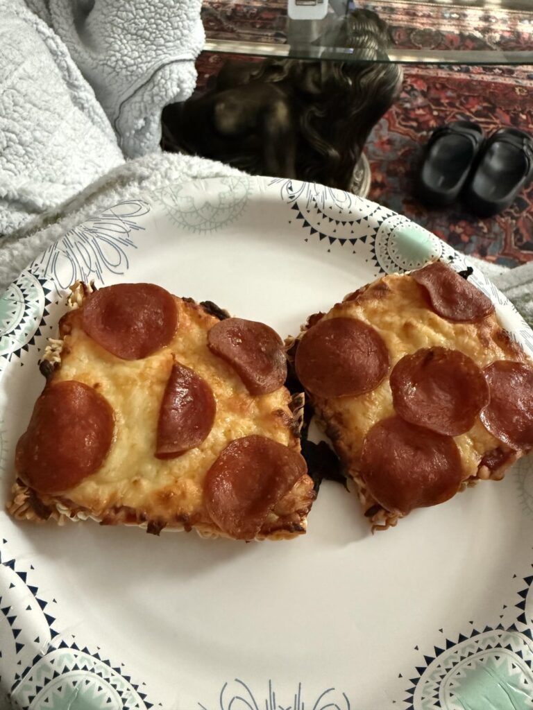 My college struggle meal: ramen pizza