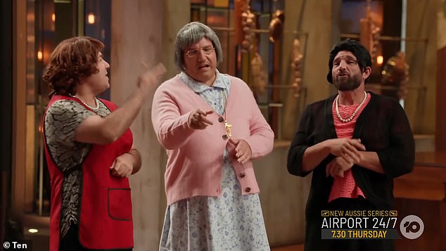 During an Italian cooking challenge, comedians Sooshi Mango (pictured), comprising of Melbourne comedians Joe and Carlo Salanitri and Andrew Manfre, dressed up as Italian nonnas to render their verdicts on the chef's dishes