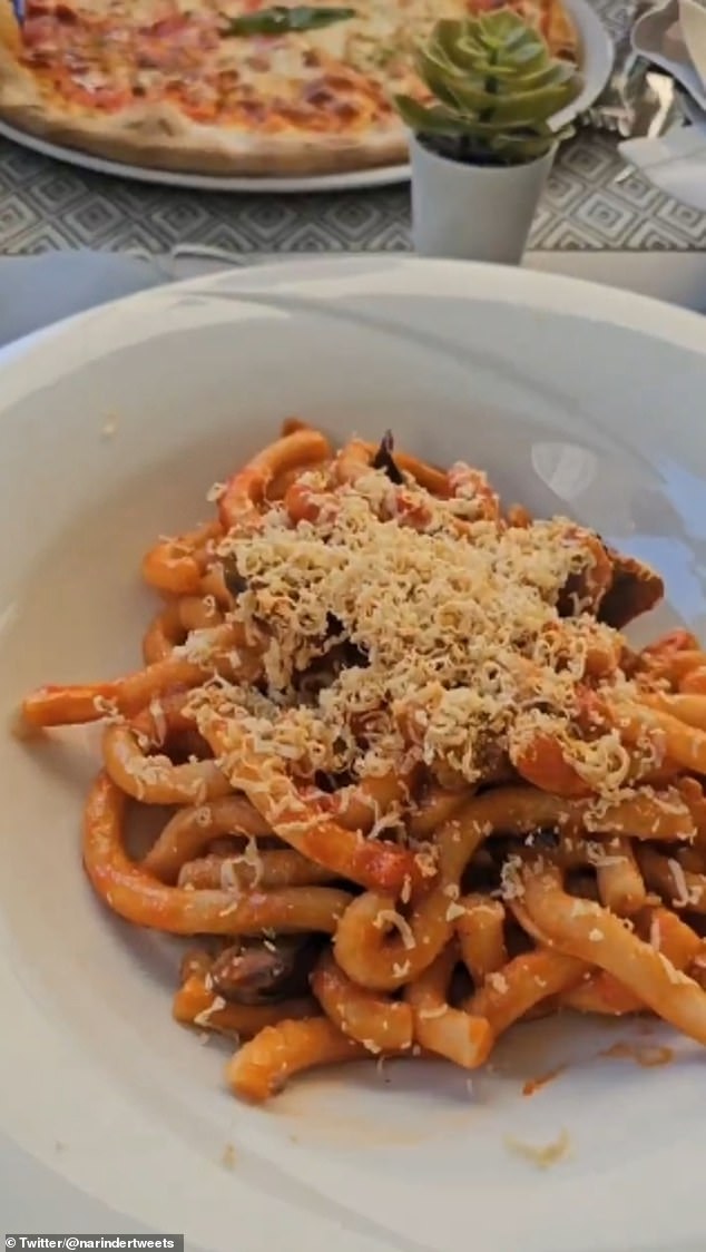 The British TV star accompanied her tweet with a video of a large portion of tomato pasta topped with cheese