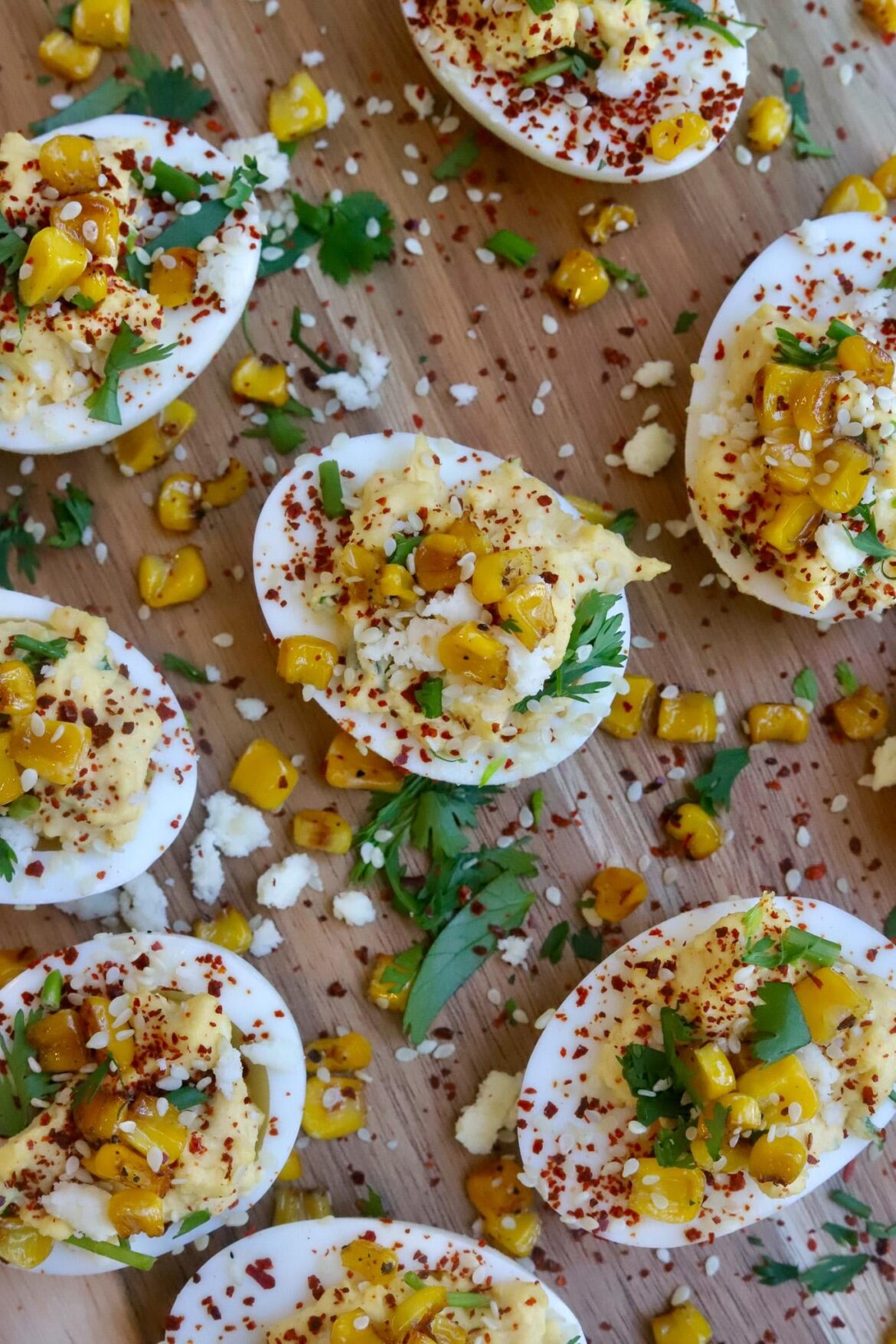 Mexican Street Corn Deviled Eggs with a Korean Twist