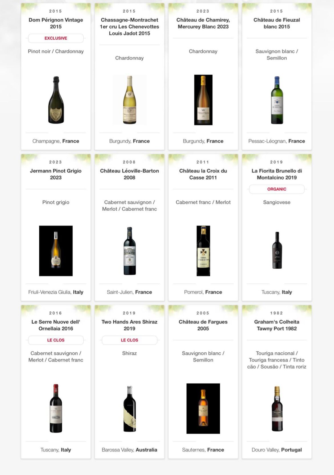 Emirates First Class Wine List