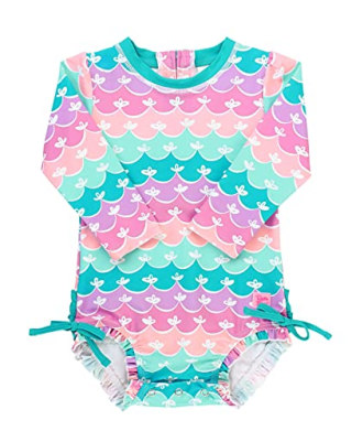 RuffleButts Girls Long-Sleeve One-Piece Swimsuit