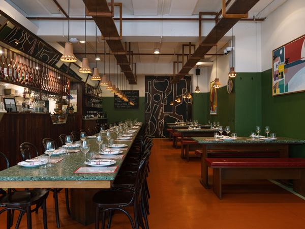 a dimly lit Italian restaurant interior at Bastardo one of the best Italian restaurants in Sydney in the backstreets of Surry Hills