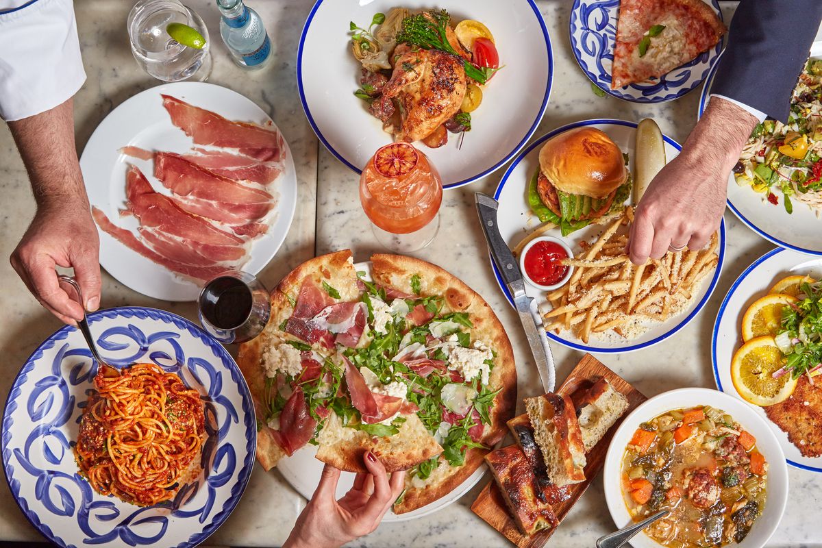 Pasta, prosciutto-topped pizza, fires-grilled chicken, a burger with cacio e pepe fries, and more iconic dishes from Café Fiorello.