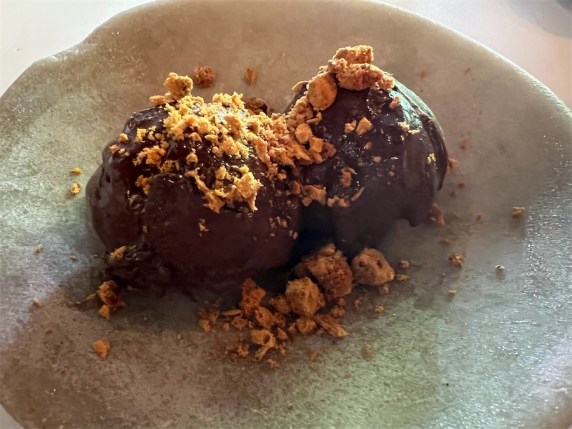 Dense chocolate sorbet topped with pieces of honeycomb. Photo: Wendy Johnson