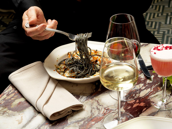 a forkful of pasta at Cibaria, Manly