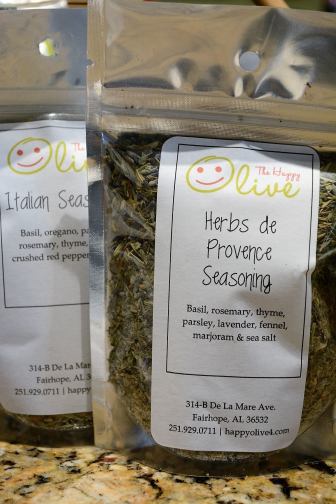 DSC_5741 The Happy Olive in Fairhope has developed a loyal following for its house-blends of olive oils, balsamic vinegars and mustards, which can be purchased by the bottle and jar or on tap. The shop also has its own blend of seasonings. (Karim Shamsi-Basha / Alabama NewsCenter)