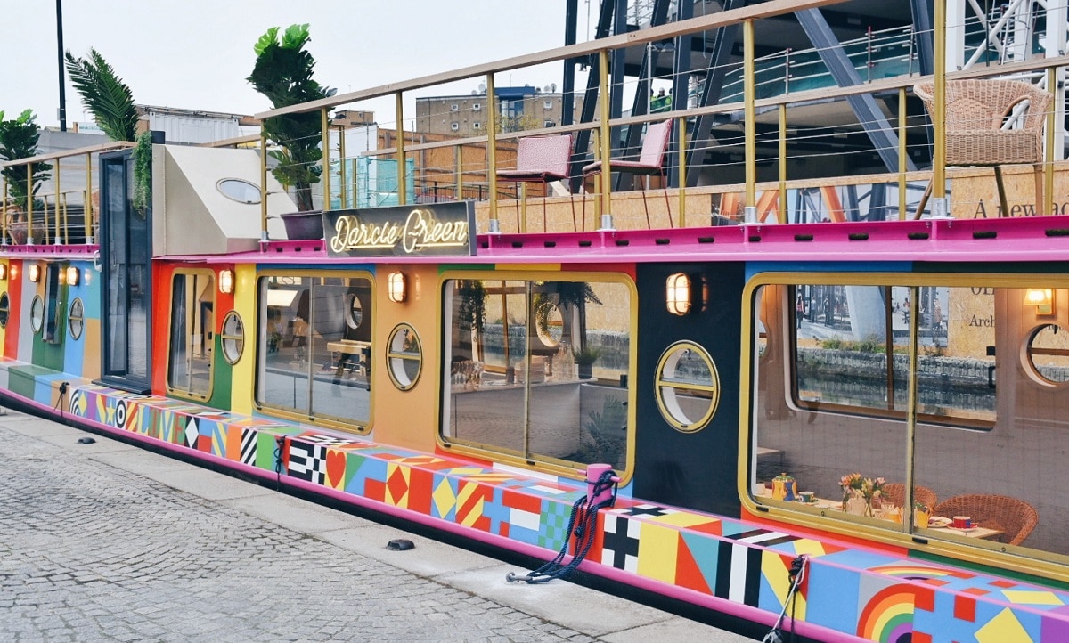 The boat outside Darcie Green in Paddington, one of the best family-friendly restaurants in London