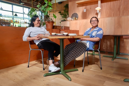 Han Oak owners Peter Cho and Sun Young Park sit inside their upcoming Korean barbecue restaurant, Jeju.