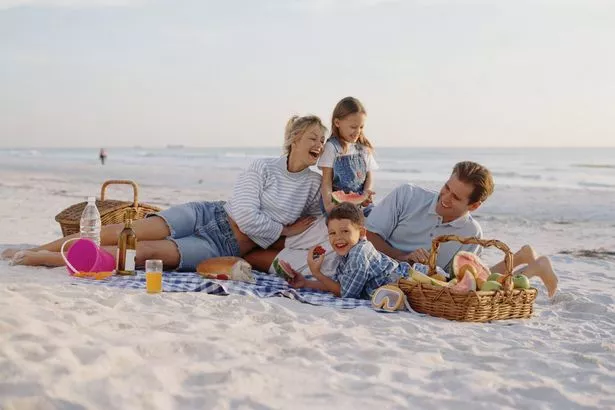 Family having picnic on beach