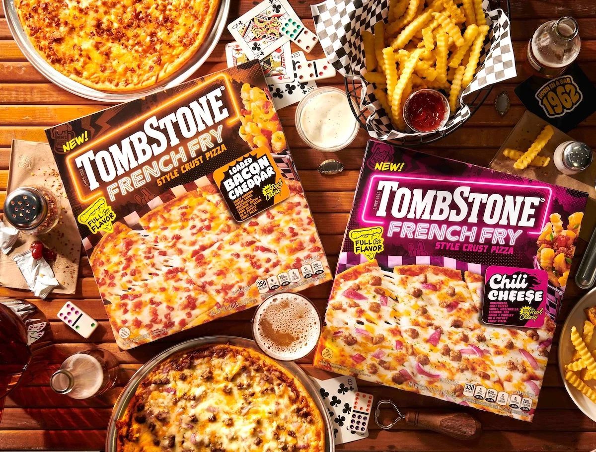 Two Tombstone French Fry Style Crusts Pizzas in their boxes