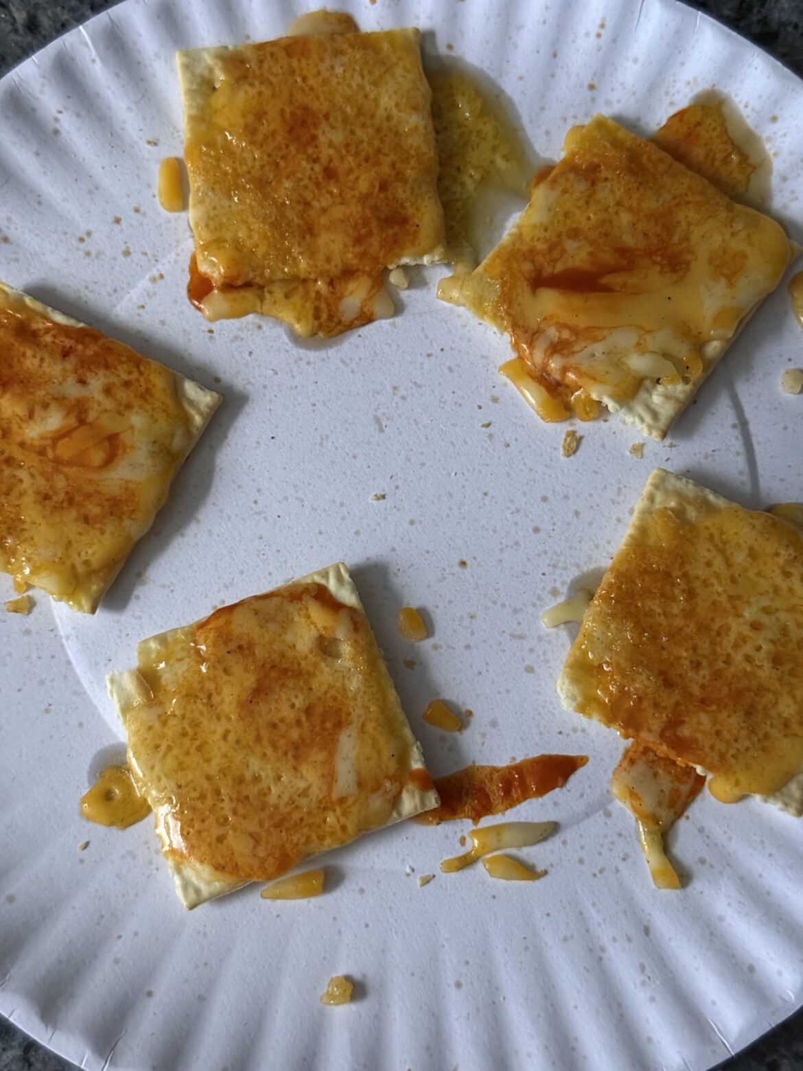 I’m on a “military diet.” Today’s breakfast was five saltines with cheddar cheese and cholula.