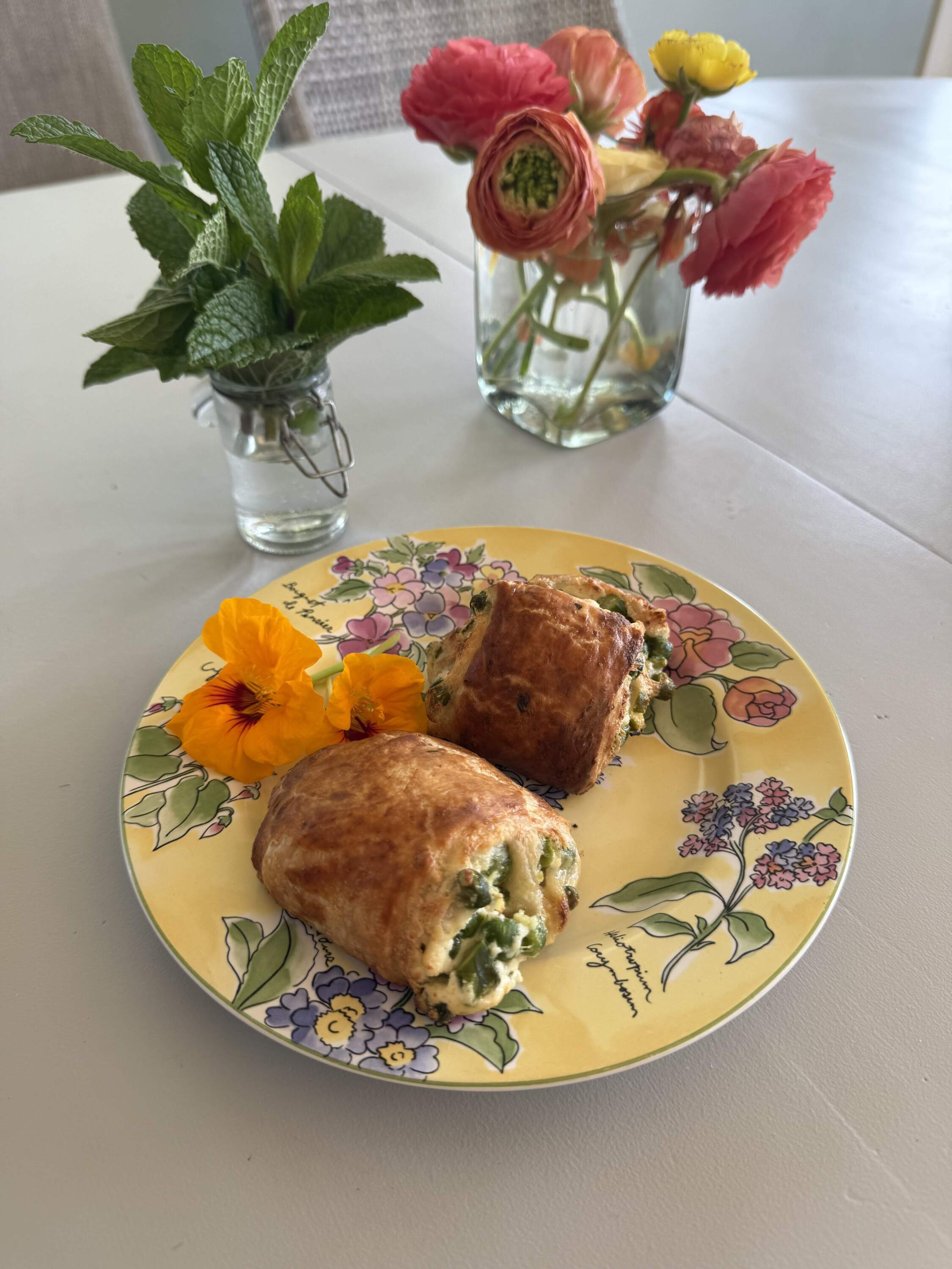 Viola Buitoni’s Italian spring pockets with peas, asparagus and ricotta. (Kathy Gunst/Here & Now)