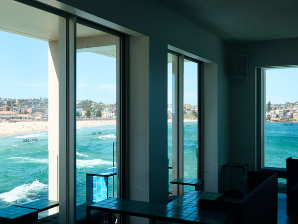 views across Bondi Beach at Icebergs Dining Room and Bar