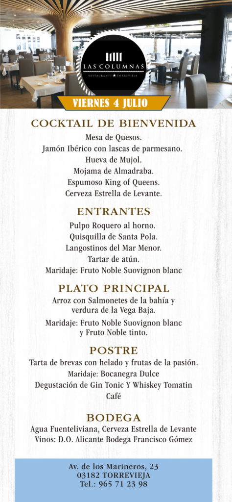 GASTRONOMIC DAYS Torrevieja and the sea 2025 restaurant menu LAS COLUMNAS