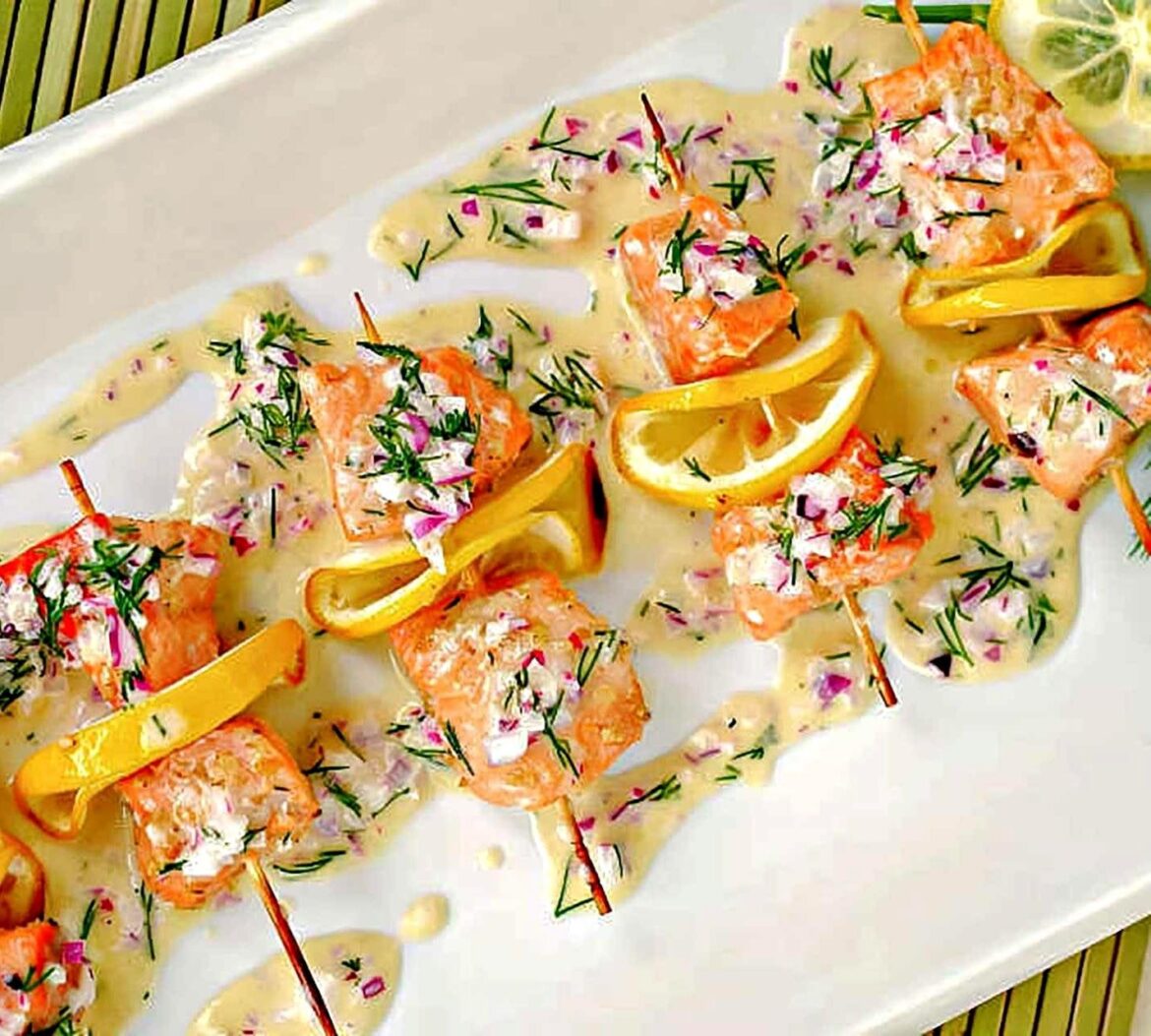 Salmon Pops With Piquant Dill Sauce - The recipe couldnt be simpler or quicker to prepare, yet is deceptively impressive in flavour and appearance