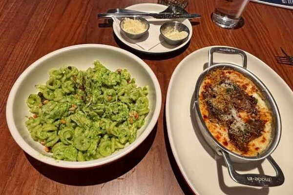 Two of the house pastas include the Trottole chicken pesto and the lasagna Bianca. (PHOTO: STEVE LOMBARD, IBR)
