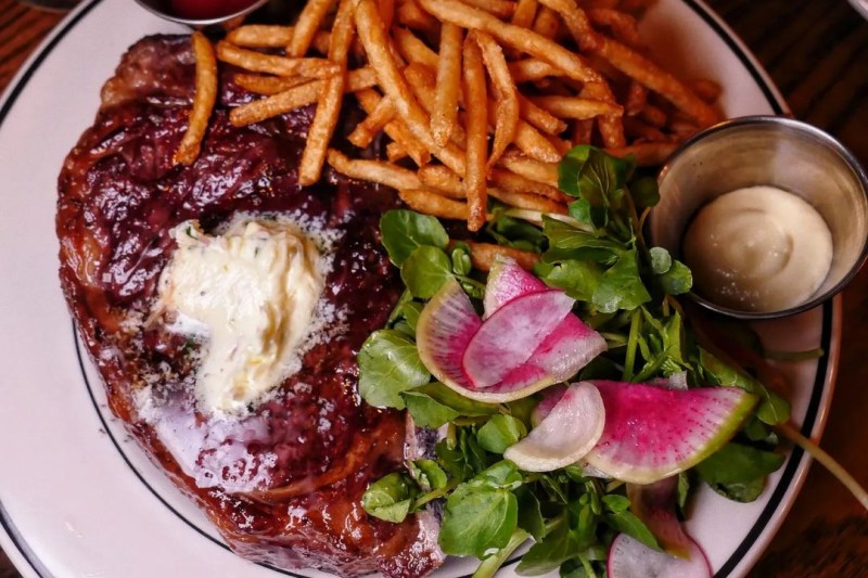 Steak frites on a plate