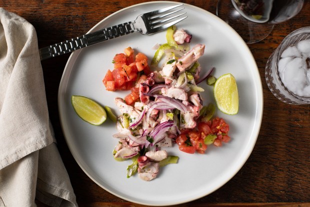 Chilled octopus salad from the takeout menu at Onotria in...