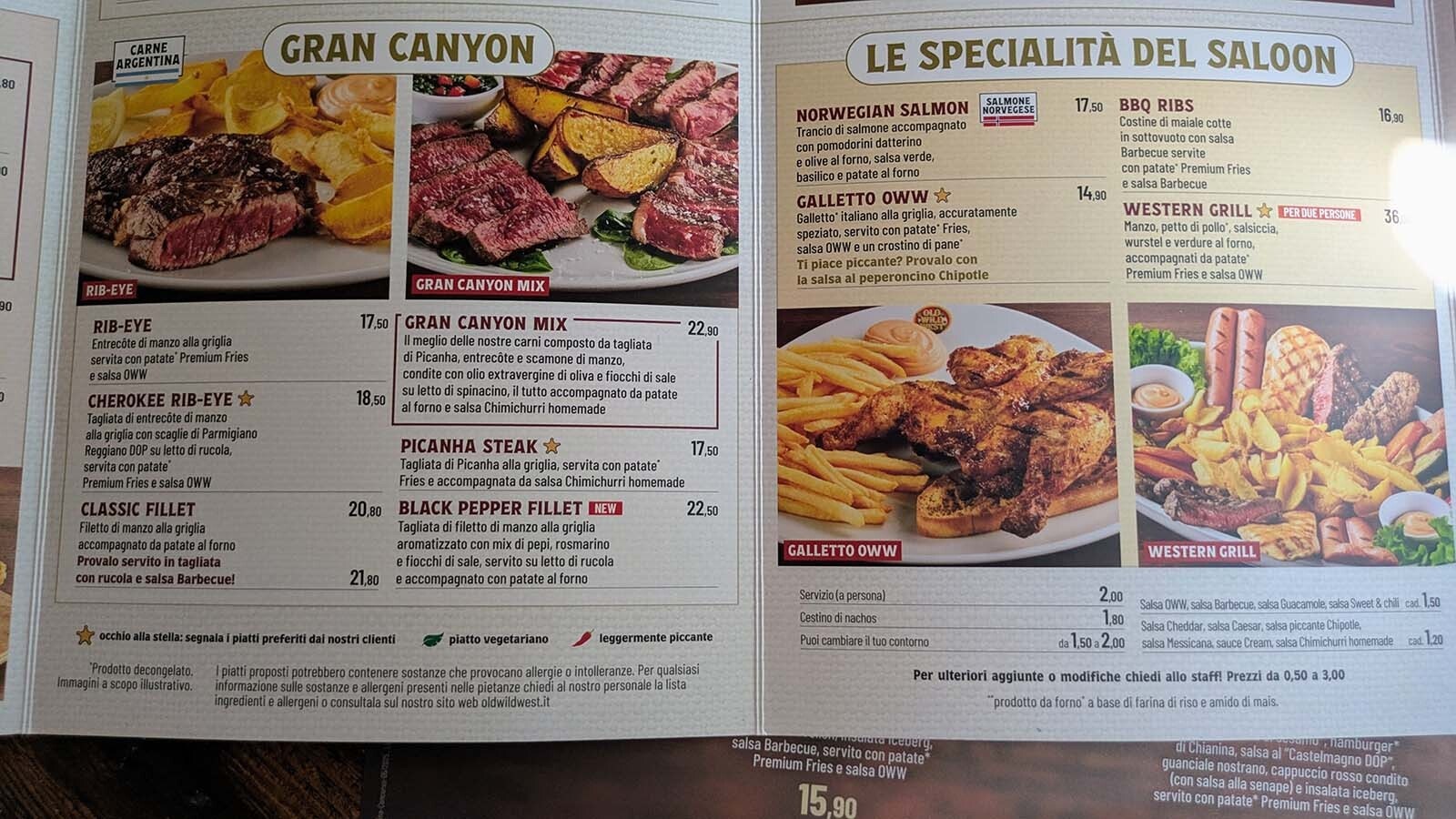 The menu has some authentic references to the Wild West days, along with some very confusing interpretations of the cuisine of that period.