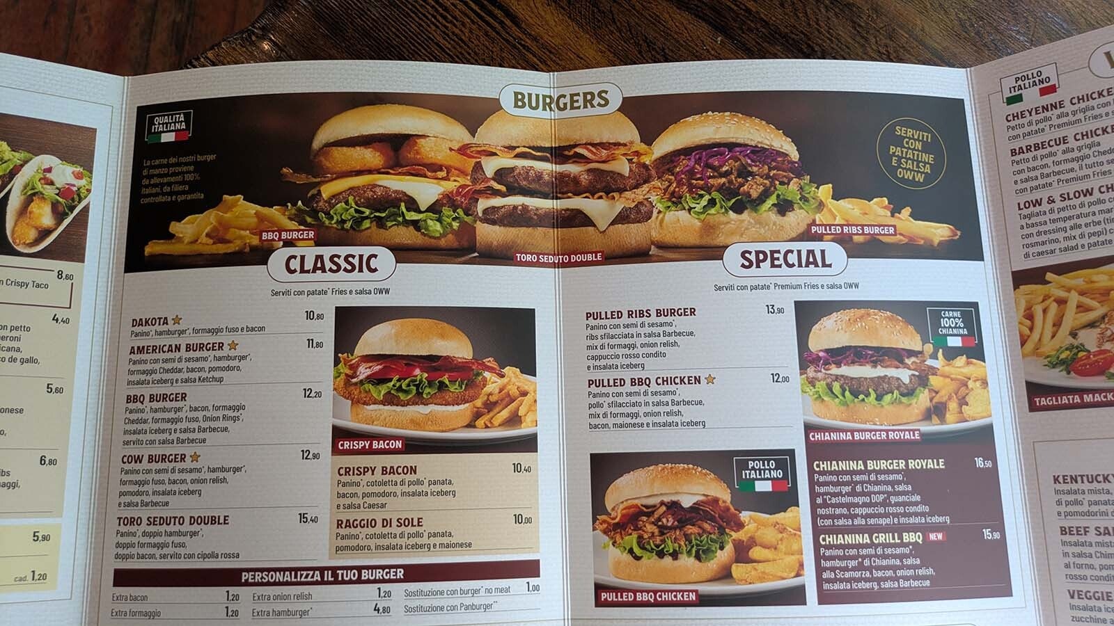 The menu has some authentic references to the Wild West days, along with some very confusing interpretations of the cuisine of that period.