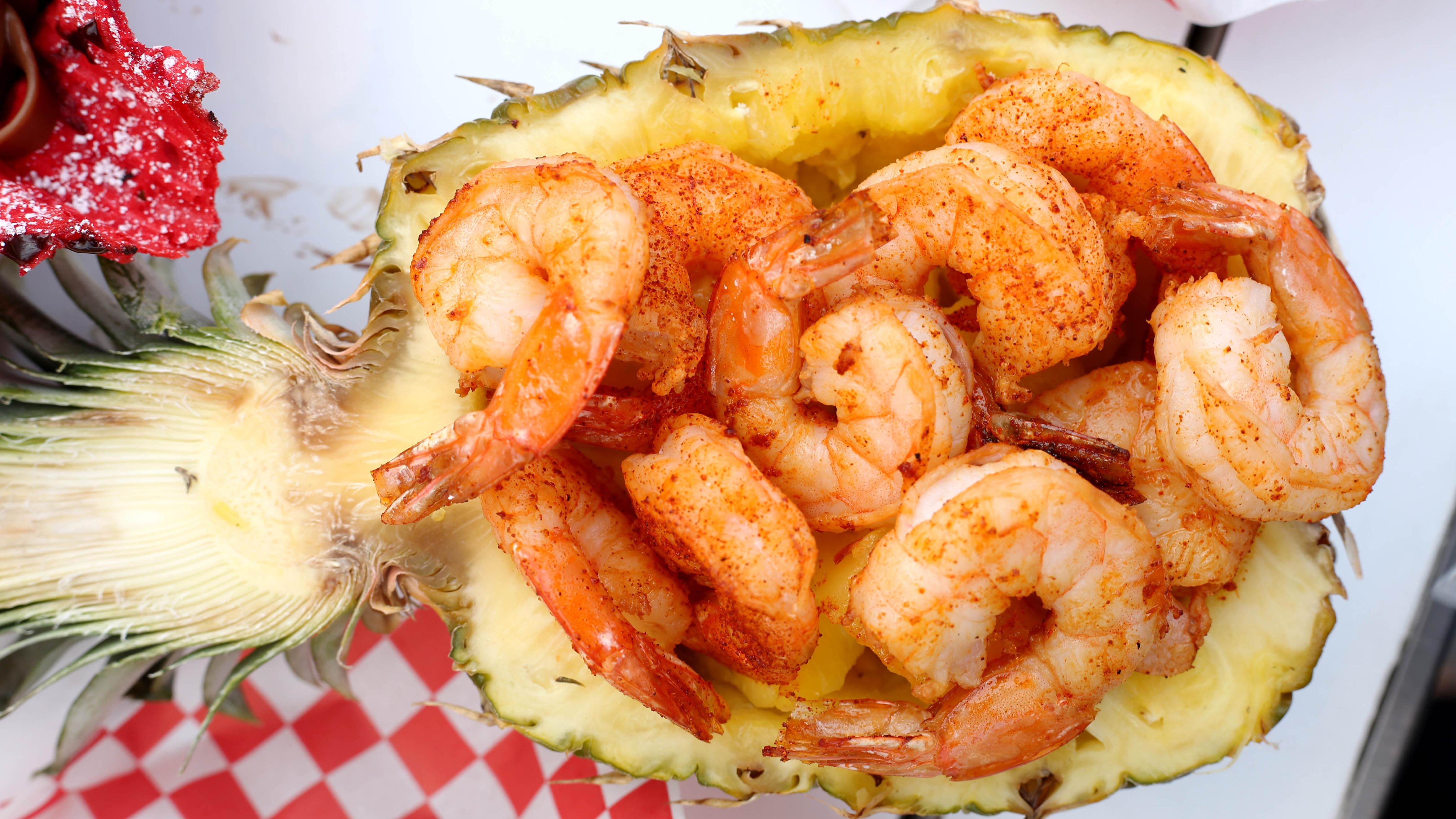 Chicken Charlie's Shrimp, served in a pineapple.