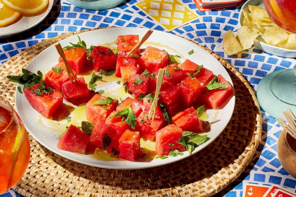 Salted Watermelon with Mint, Honey and Olive Oil