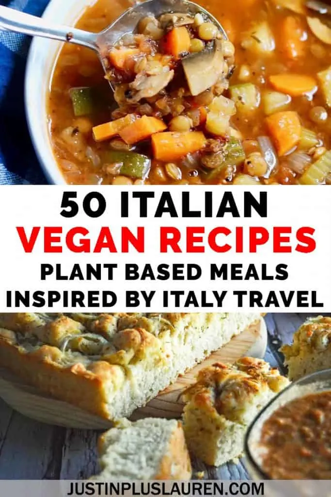 Dreaming of Italy? You can prepare these Italian favorites at home without leaving your kitchen. Here are 50 vegan Italian recipes based on traditional favorites, like pizza, pasta, gnocchi, soups, veggies, and even dessert. #Vegan #Vegetarian #Recipes #Italian #Food