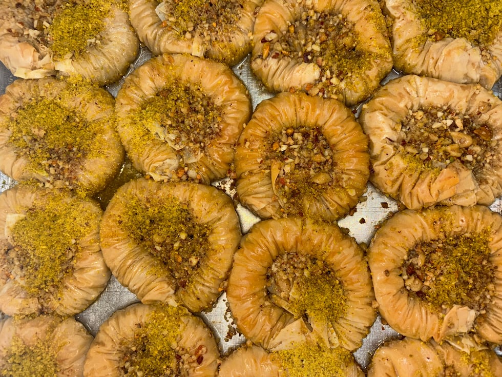 Hazelnut and pistachio baklava at Haji Baba
