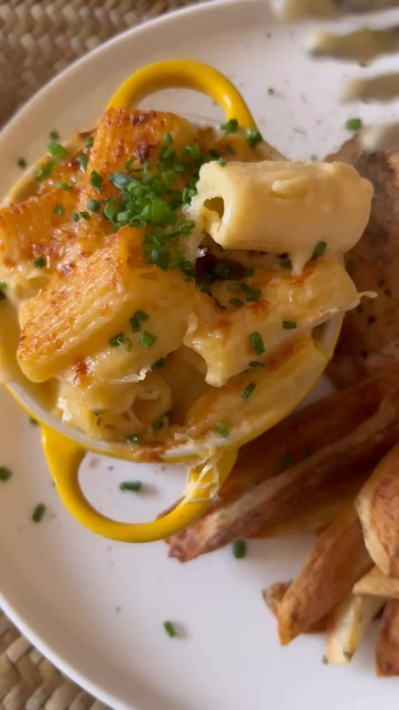 homemade mac and cheese. i didnt make the pasta but i wonder if kitchenaid has an attachment for this kind of shape