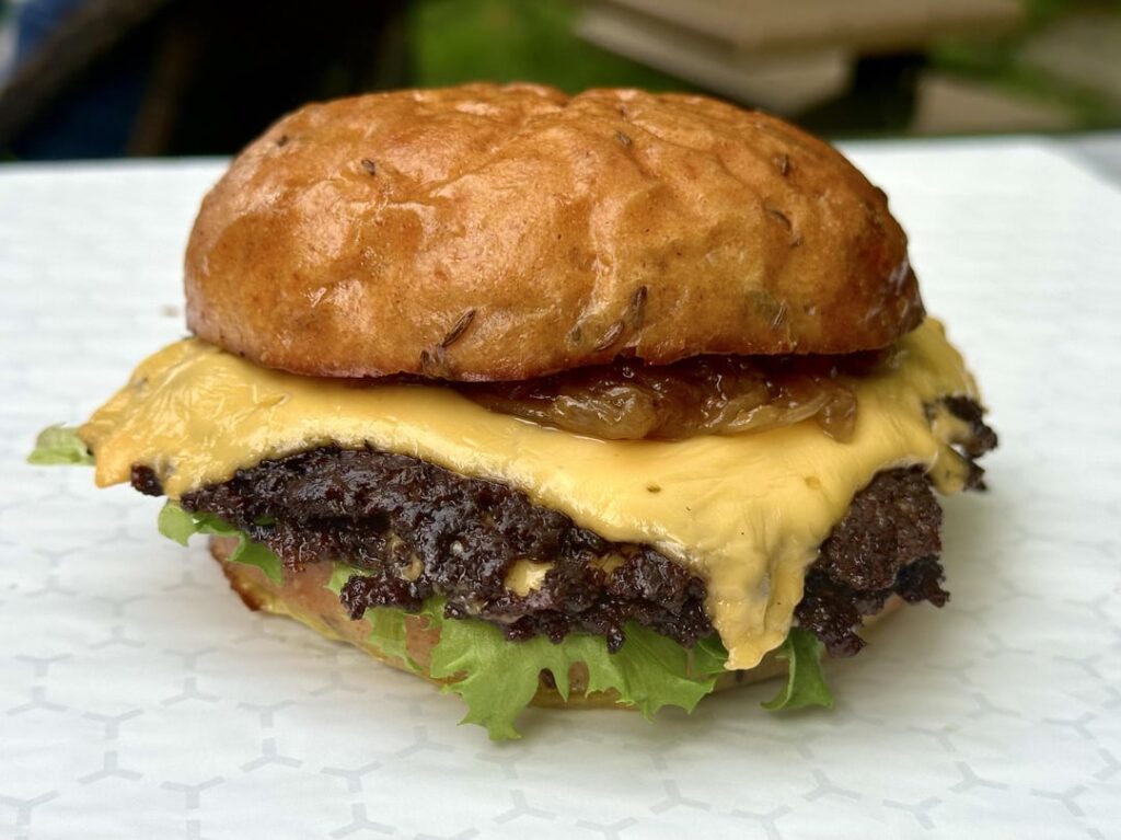 Smash burger on homemade rye bun