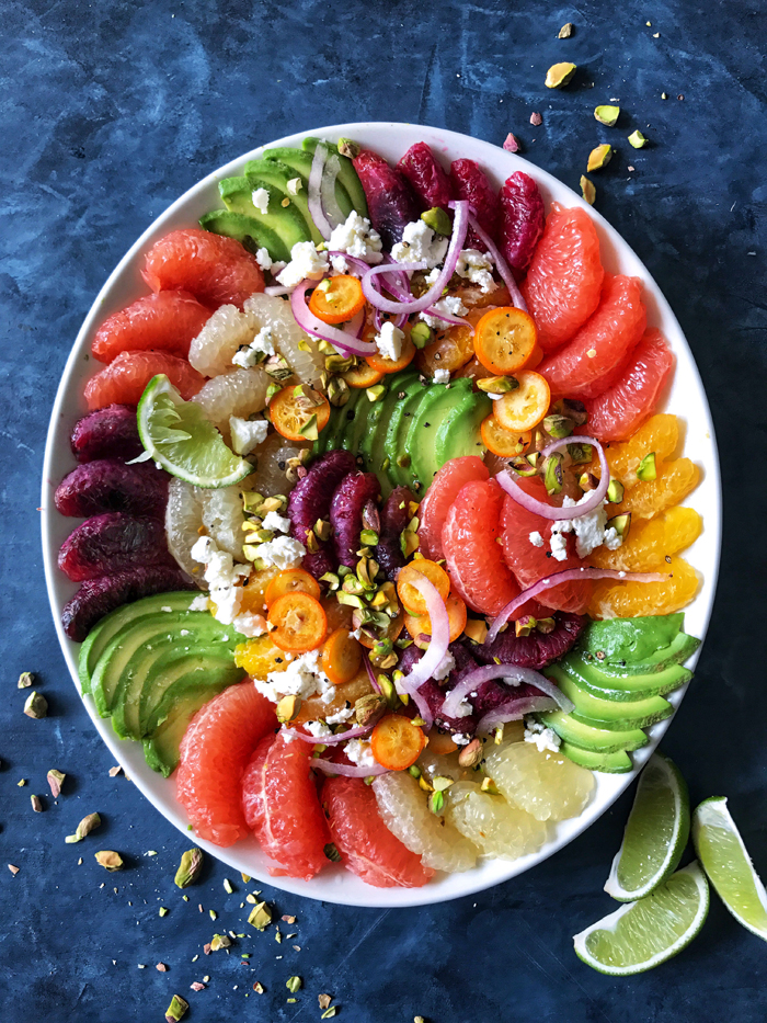 citrus salad with avocado feta and pistachios