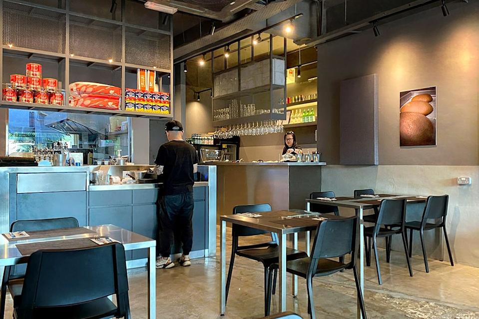 Imported premium Italian ingredients form part of the restaurant’s décor. 
