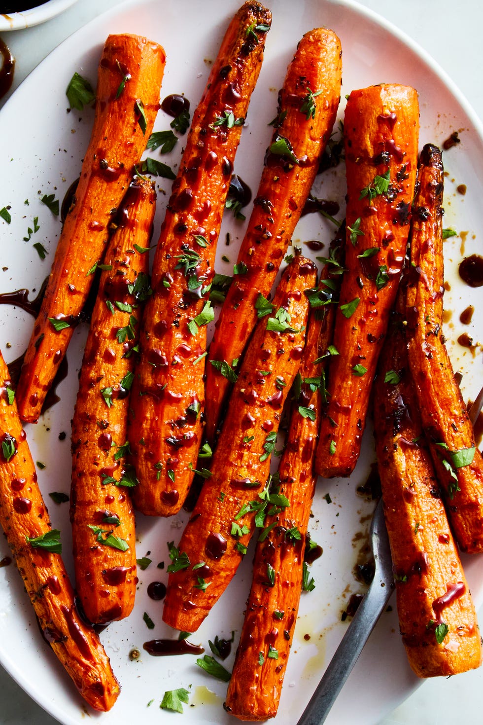 roasted carrots topped with a balsamic glaze