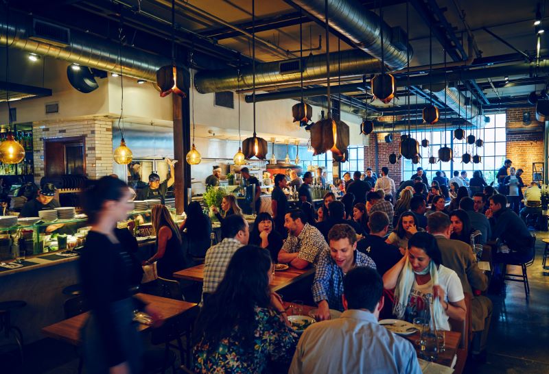 Crowded dining room at Bestia.