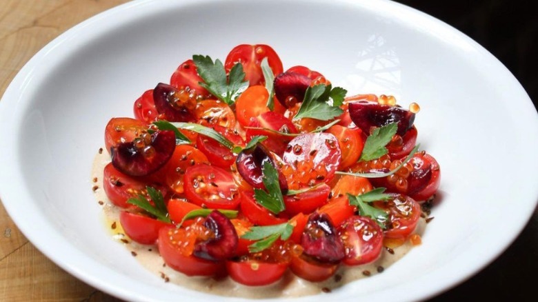 cherries and tomatoes with garnish