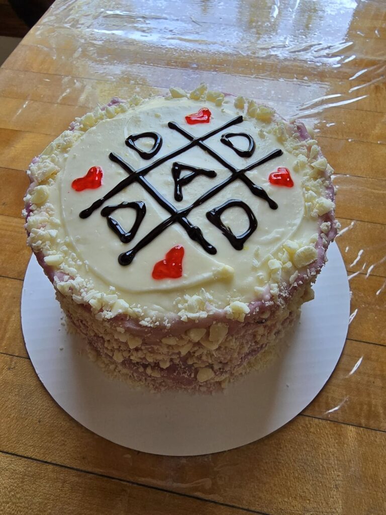 I made my husband a Father's Day cake. Lemon Blueberry cake with cream cheese frosting. He said he loved it!