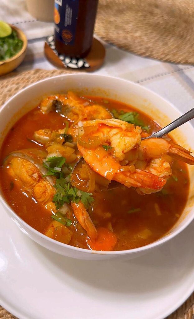 This Caldo de Pescado y Camarón soup😋  is light, full of flavor, and loaded with veggies. Serve it with lime and warm tortillas for the perfect meal. RECIPR BELOW👇