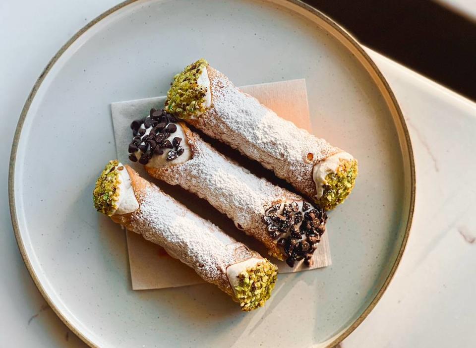 Cannolis with pistachios and chocolate chips will provide a sweet ending to dinner at Field’s Italian restaurants in Ocean Springs and Pass Christian.