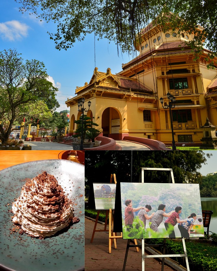 Greenery surrounds the National Museum of History, a dish from Habakuk, and an exhibition around Hoàn Kiếm Lake. (© Shutterstock, Michelin, Shutterstock)