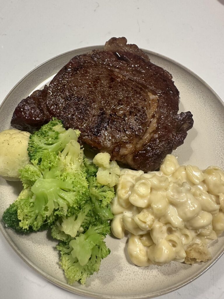 Prime ribeye, 24-hour dry brine, reverse sear, medium rare