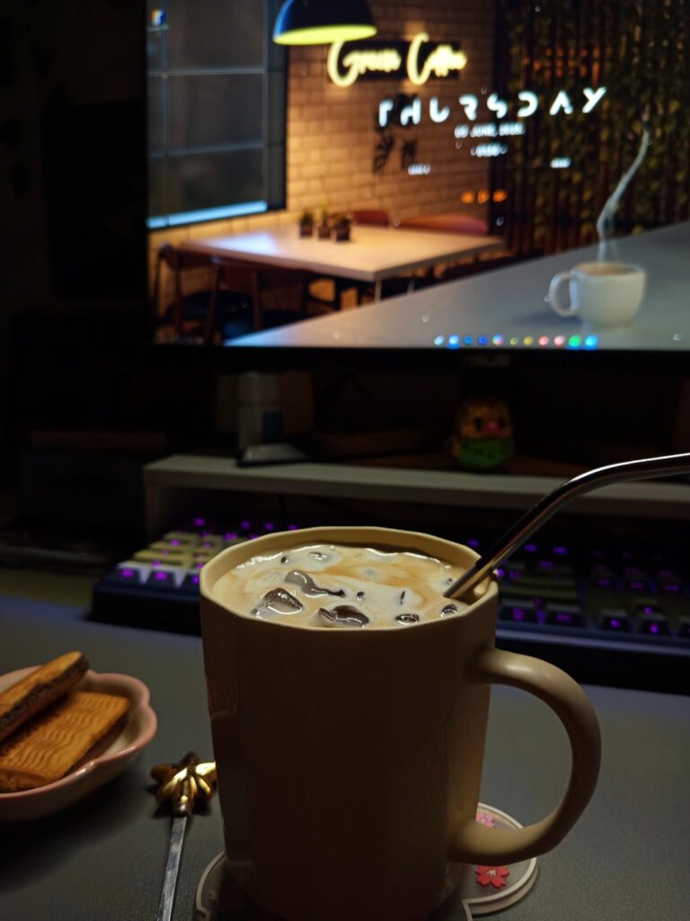 Iced Coconut Espresso Latte - Double shot espresso over ice + milk + coconut syrup ☕