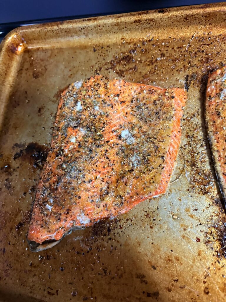 Wild (Copper River) Salmon and Shrimp cooked in butter, garlic, lemon