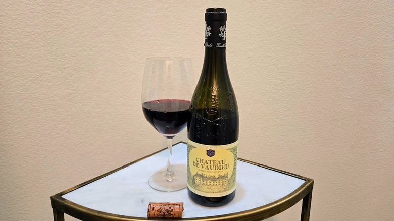 Château De Vaudieu Rouge Blend Châteauneuf du Pape and glass